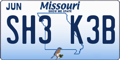 MO license plate SH3K3B