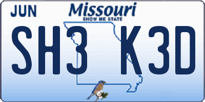 MO license plate SH3K3D