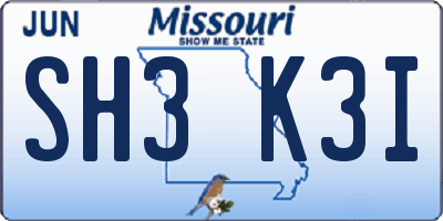 MO license plate SH3K3I