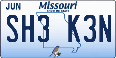 MO license plate SH3K3N