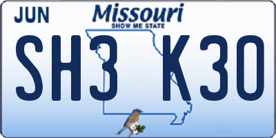 MO license plate SH3K3O