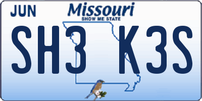 MO license plate SH3K3S
