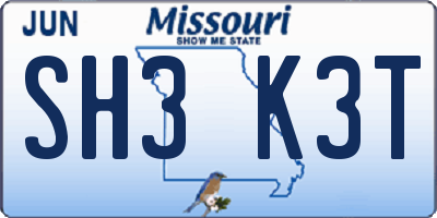 MO license plate SH3K3T