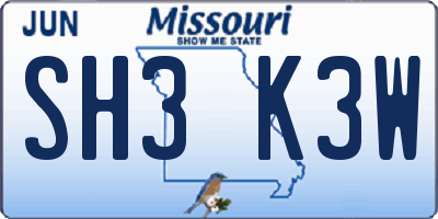 MO license plate SH3K3W