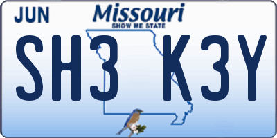 MO license plate SH3K3Y
