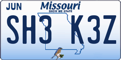MO license plate SH3K3Z