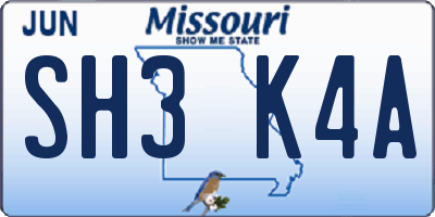 MO license plate SH3K4A