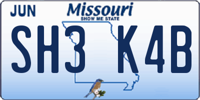 MO license plate SH3K4B