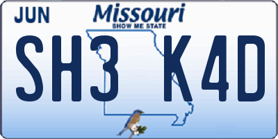MO license plate SH3K4D