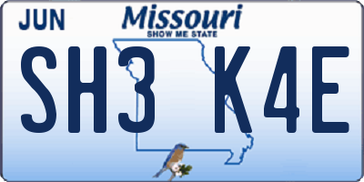 MO license plate SH3K4E