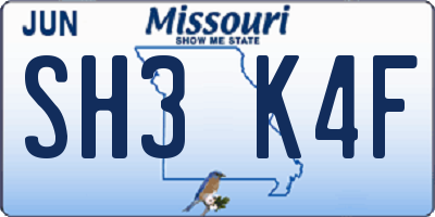MO license plate SH3K4F