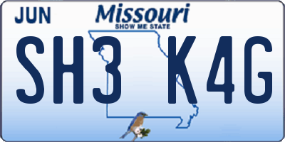MO license plate SH3K4G