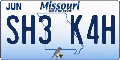 MO license plate SH3K4H