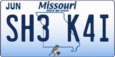 MO license plate SH3K4I