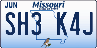 MO license plate SH3K4J