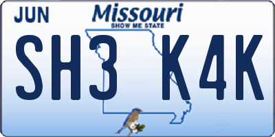 MO license plate SH3K4K