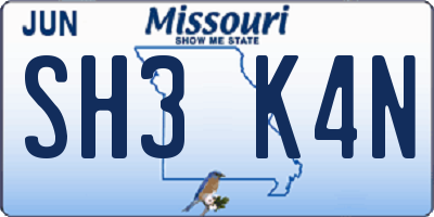 MO license plate SH3K4N