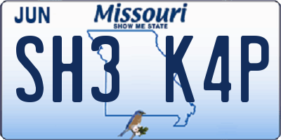 MO license plate SH3K4P
