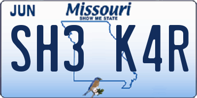 MO license plate SH3K4R