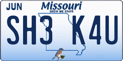 MO license plate SH3K4U