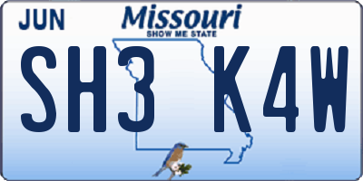 MO license plate SH3K4W