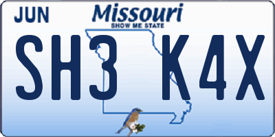 MO license plate SH3K4X