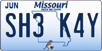 MO license plate SH3K4Y
