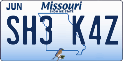 MO license plate SH3K4Z