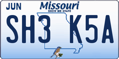 MO license plate SH3K5A
