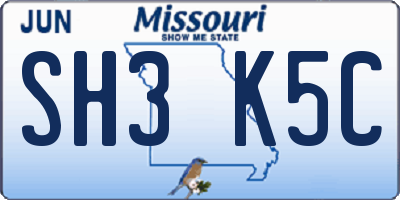 MO license plate SH3K5C