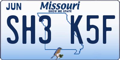 MO license plate SH3K5F
