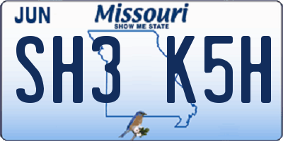MO license plate SH3K5H