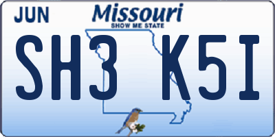MO license plate SH3K5I