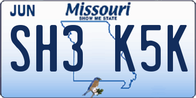 MO license plate SH3K5K