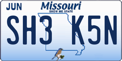 MO license plate SH3K5N