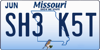 MO license plate SH3K5T
