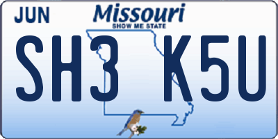 MO license plate SH3K5U
