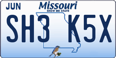 MO license plate SH3K5X
