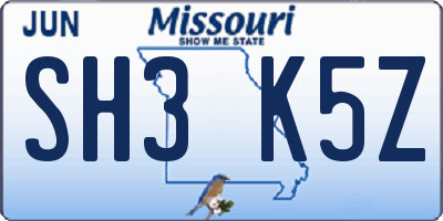 MO license plate SH3K5Z