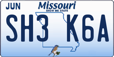 MO license plate SH3K6A