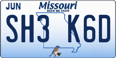 MO license plate SH3K6D