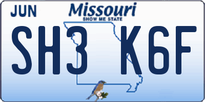 MO license plate SH3K6F