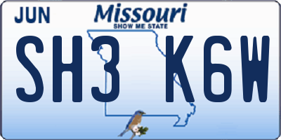 MO license plate SH3K6W
