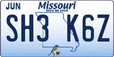 MO license plate SH3K6Z