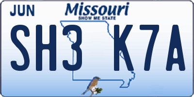 MO license plate SH3K7A