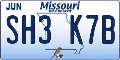 MO license plate SH3K7B