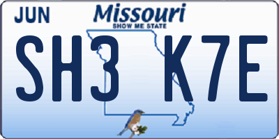 MO license plate SH3K7E