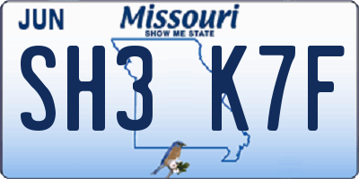 MO license plate SH3K7F
