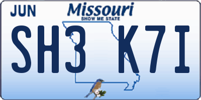 MO license plate SH3K7I