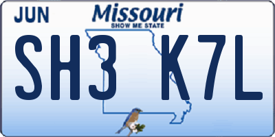 MO license plate SH3K7L